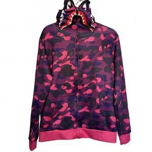 BAPE Shark Full Zip Hoodie Purple and Pink Camo
